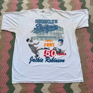 Vtg 1997 Jackie Robinson Shirt XL Brooklyn Dodgers 50 Years Single Stitch 90s